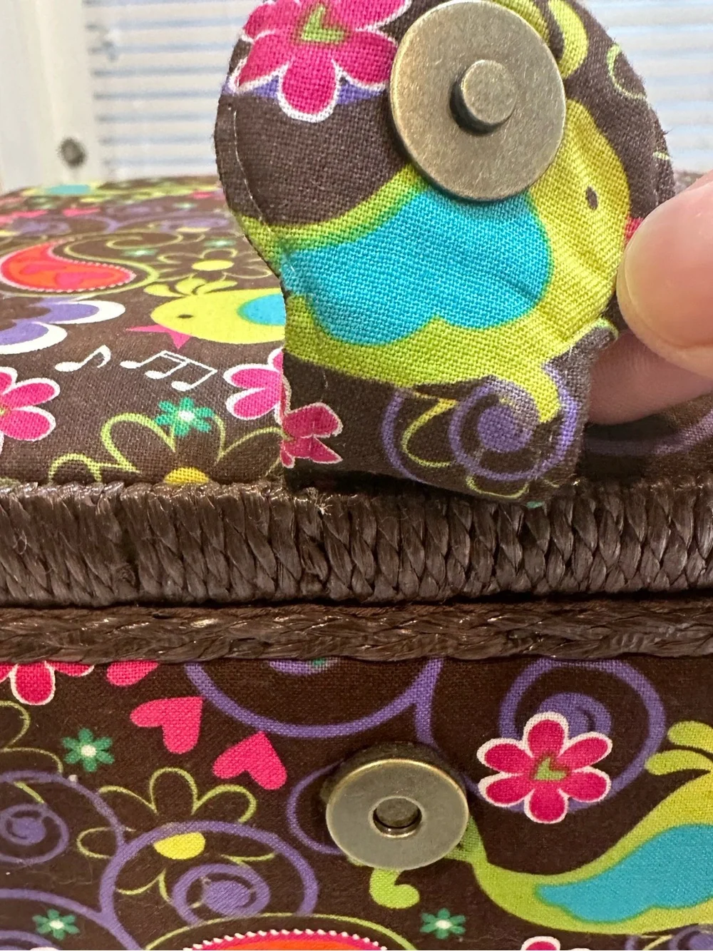 Vintage Colorful Floral Sewing Box/Basket with Tray - Made In Philippines 🇵🇭
